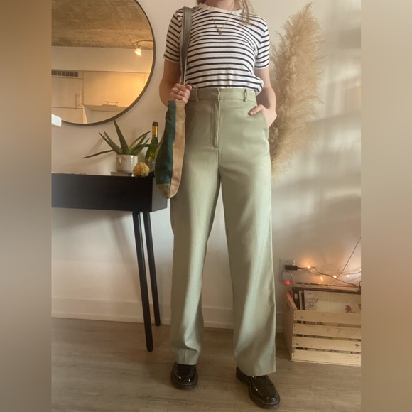 High waisted wide leg Zara pants sage green US S - Picture 1 of 5